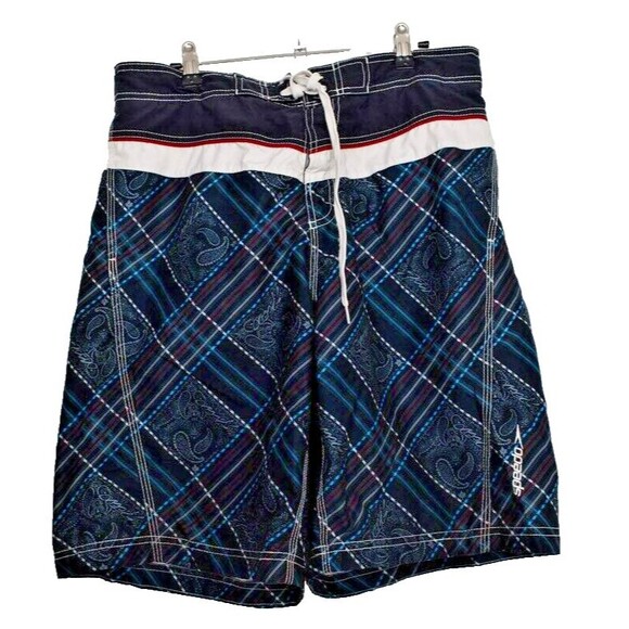 Speedo Mens Swim Trunks Board Shorts Sz M Paisley Print Red White Blue - Picture 1 of 10